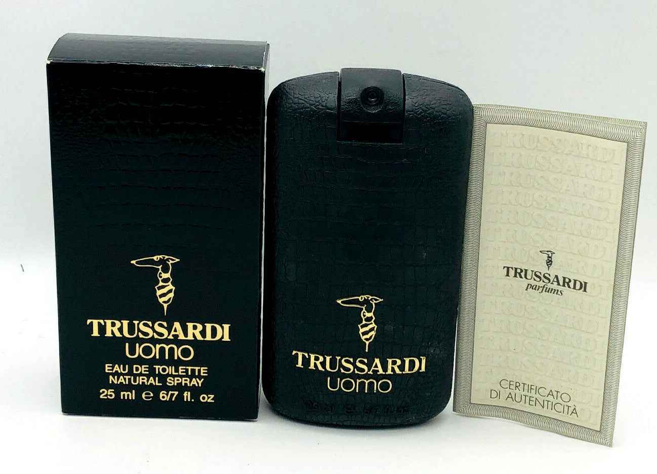 Profumo Trussardi Uomo Vintage in formato da 25 ml con astuccio elegante e certificato di autenticità