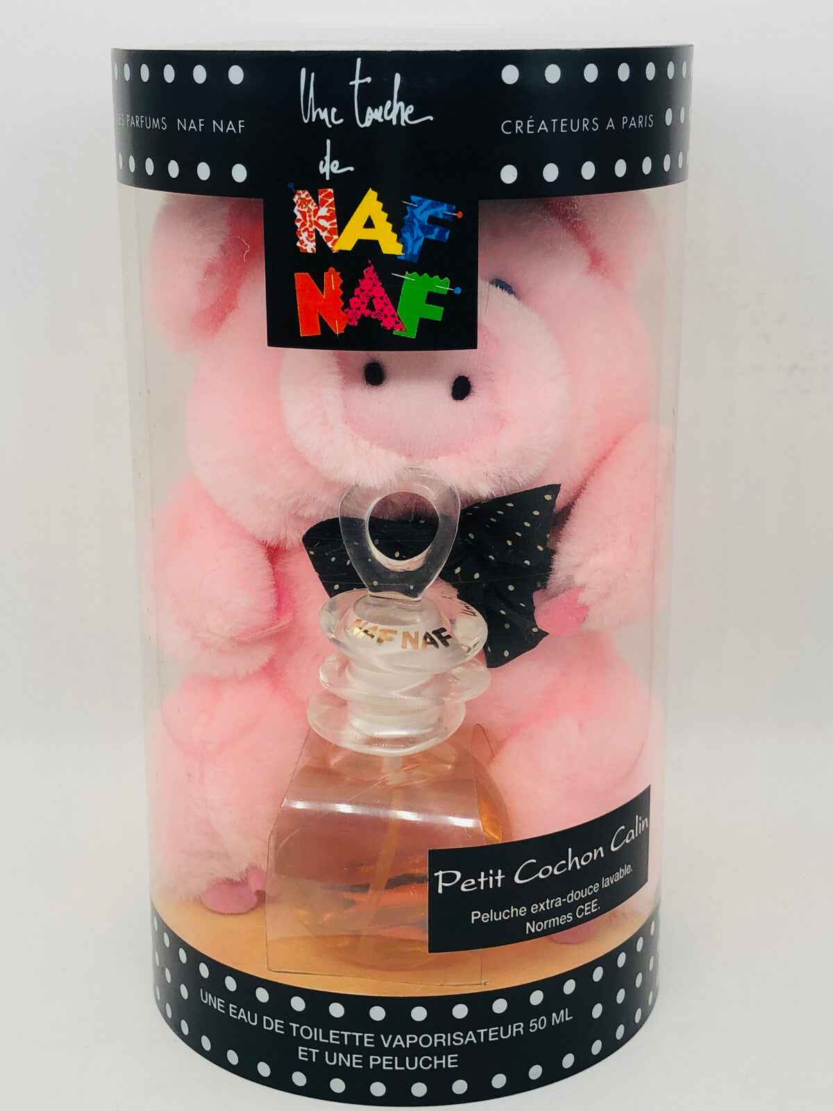 Un Touche Naf Naf Profumo Vintage con orsetto di peluche rosa e flacone di profumo da 50 ml
