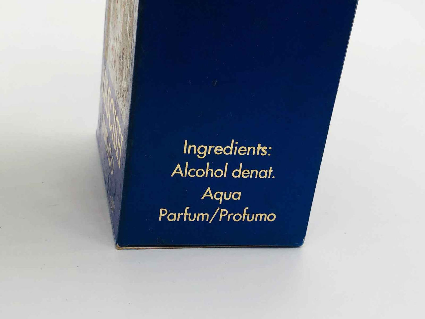 Scatola profumo Veejaga Hascish Sandalo con ingredienti dettagliati sul lato