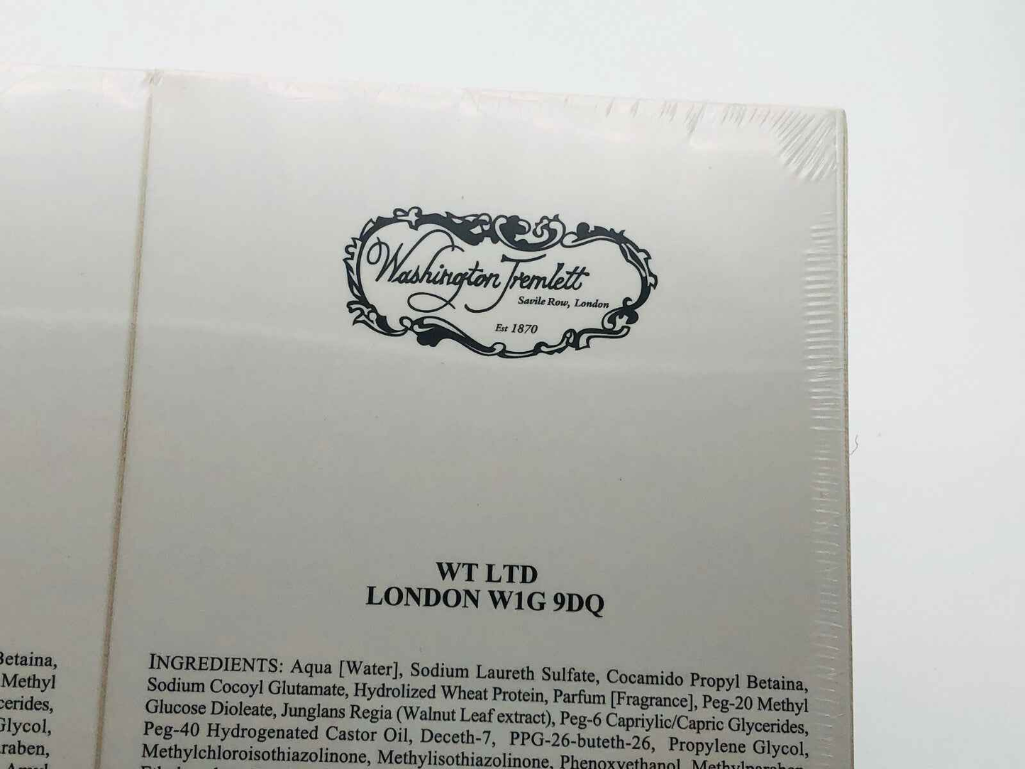 Etichetta del prodotto Washington Tremlett My Fair Lady con ingredienti dettagliati e informazioni di contatto