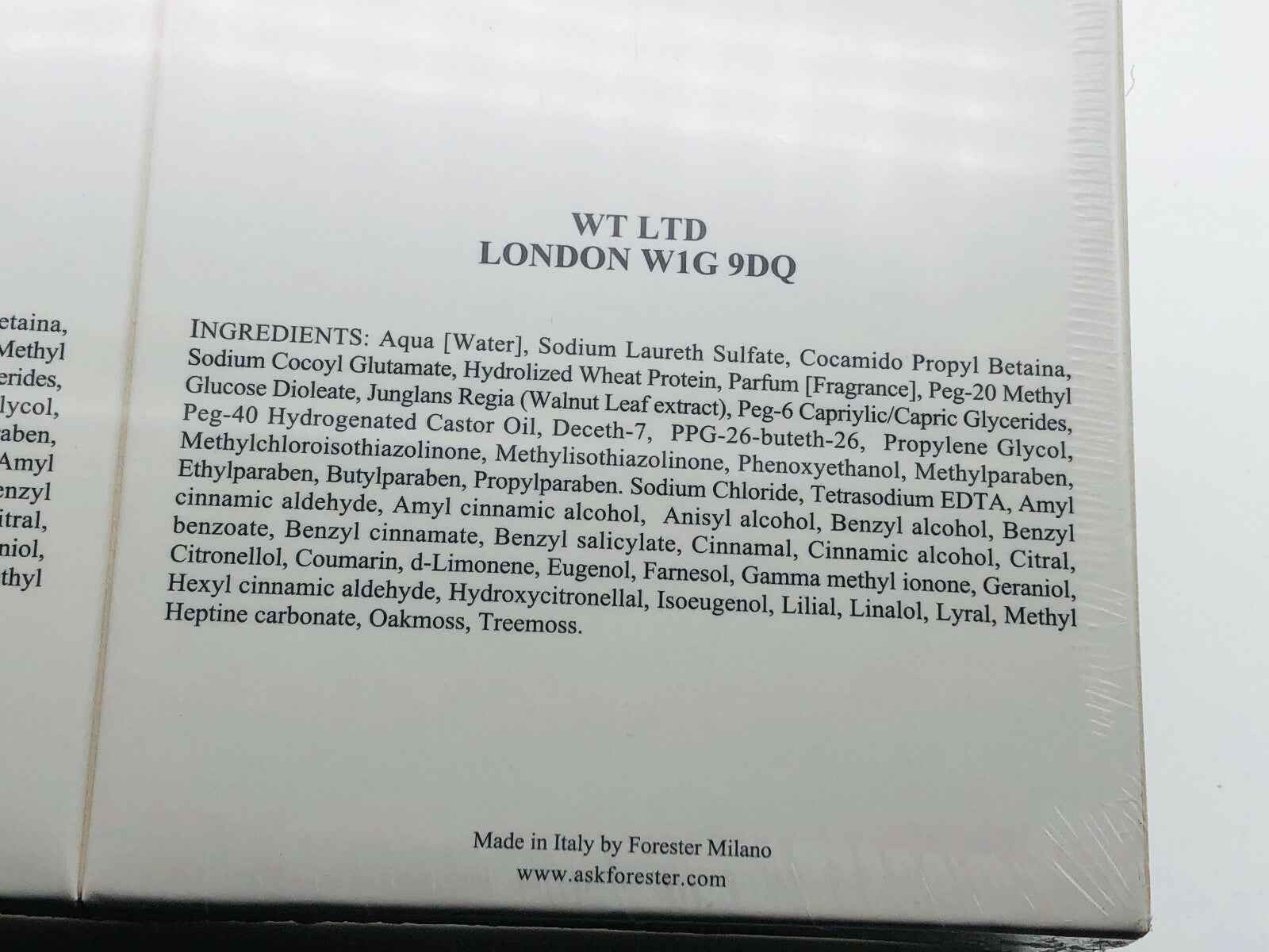 Ingredienti del prodotto Washington Tremlett My Fair Lady su confezione ben visibile