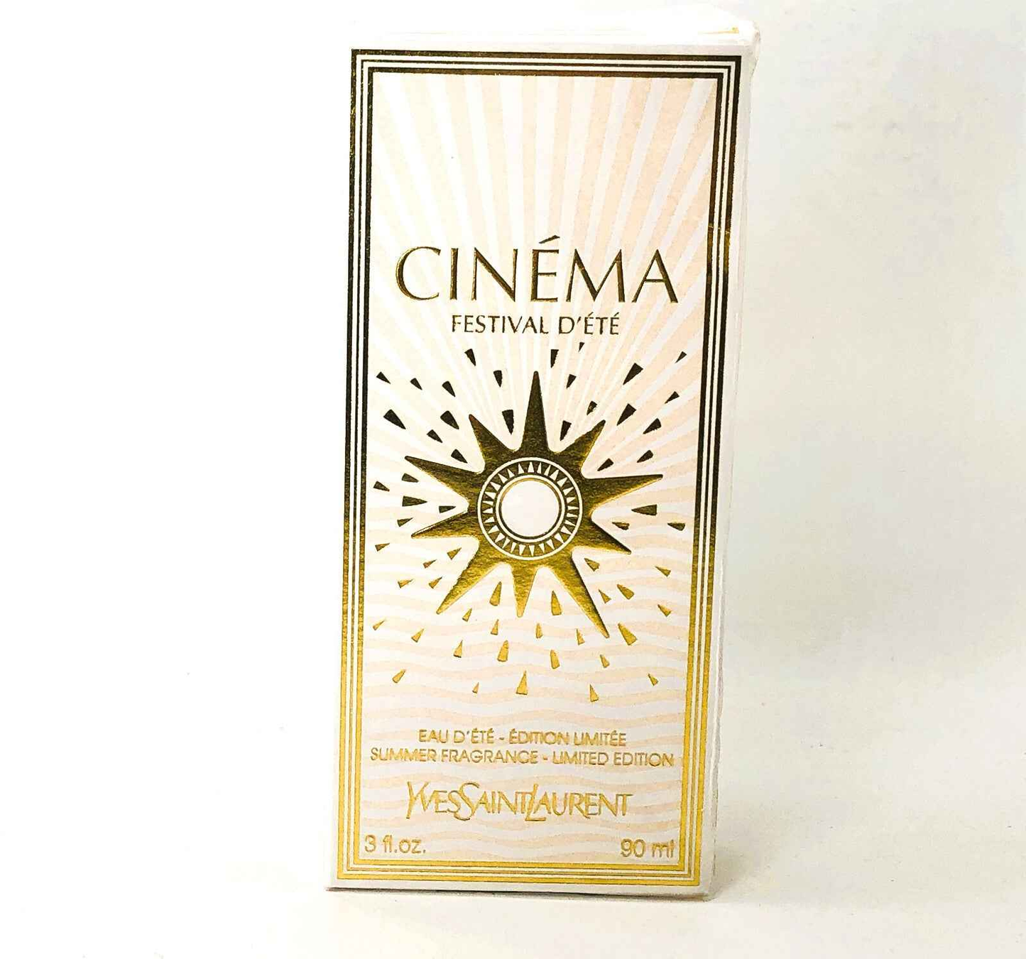 Scatola del profumo Ysl Cinema Festival D'Ete in edizione limitata con design elegante e sole dorato