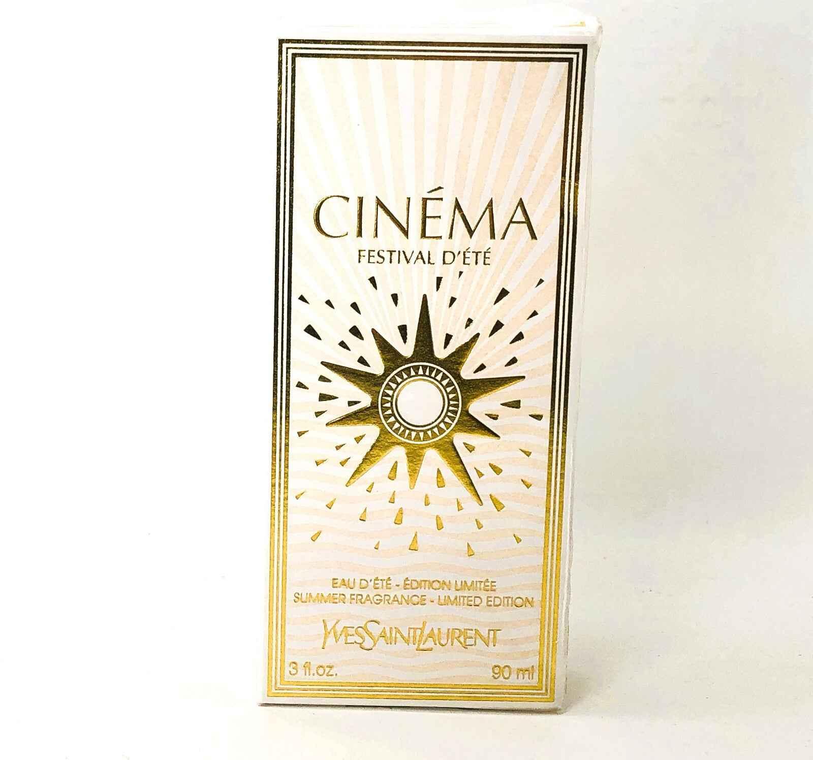 Scatola del profumo Ysl Cinema Festival D'Ete in edizione limitata con design elegante e sole dorato