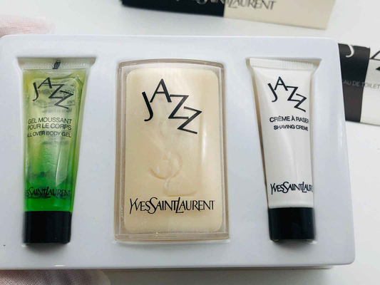 Set regalo Jazz Ysl vintage con gel corpo, sapone e crema da barba di Yves Saint Laurent