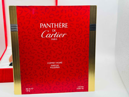 Profumo Vintage PANTHERE CARTIER Parfum 50 ml Coffret Moire Estratto Extrait + perfumed powder