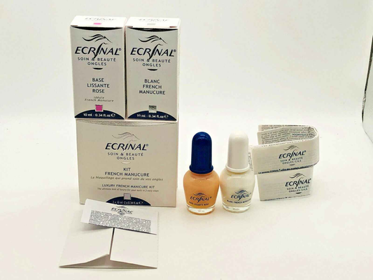 STOCK 3 Pezzi ECRINAL KIT FRENCH MANICURE NAILS NAIL 2X 10ml ROSA BIANCO LUNETTE