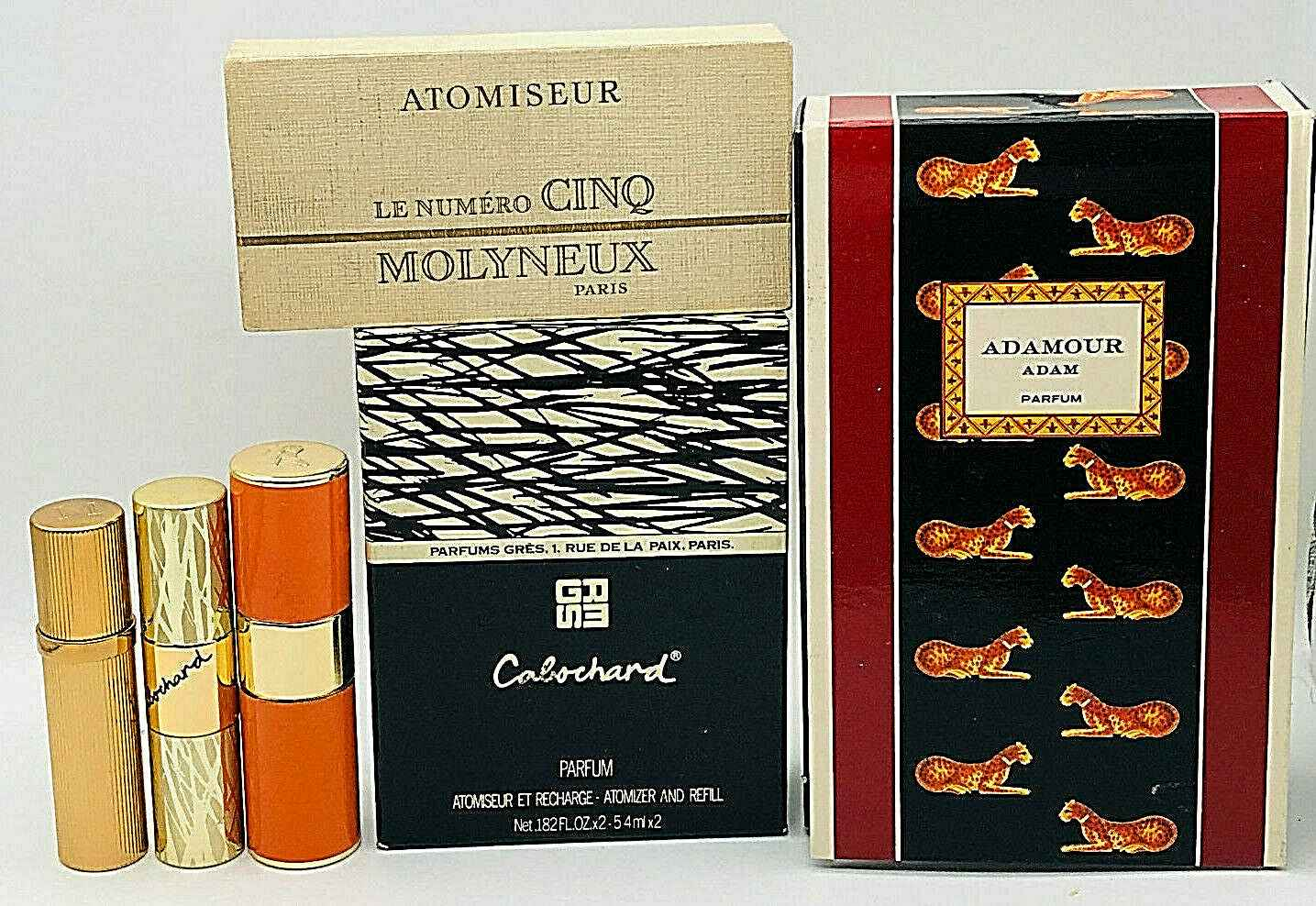 3X VUOTI EMPTY PARFUM EXTRAIT REFILLABLE ADAM GRES MOLYNEAUX VINTAGE profumo