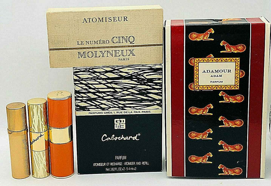 3X VUOTI EMPTY PARFUM EXTRAIT REFILLABLE ADAM GRES MOLYNEAUX VINTAGE profumo