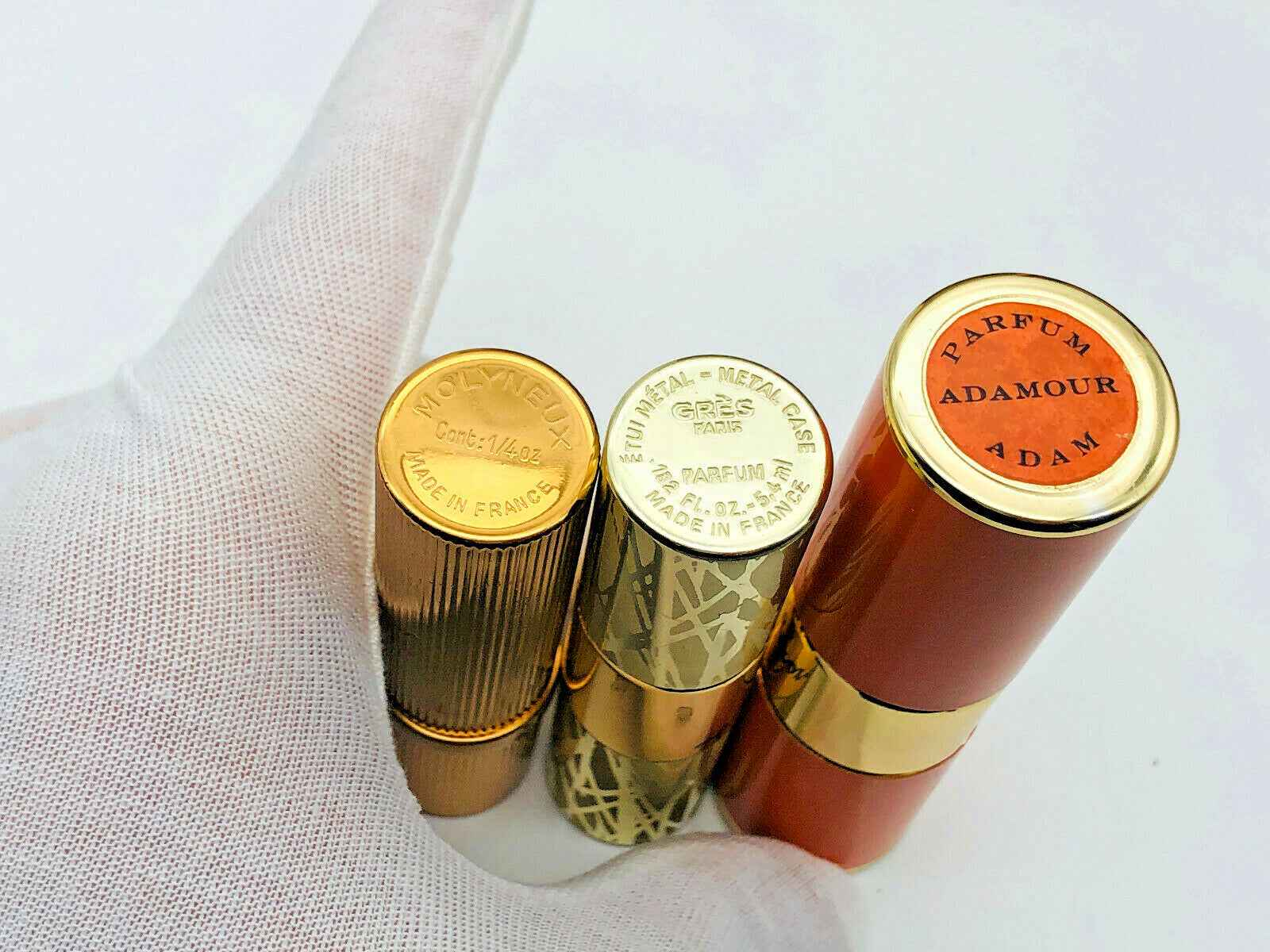 3X VUOTI EMPTY PARFUM EXTRAIT REFILLABLE ADAM GRES MOLYNEAUX VINTAGE profumo