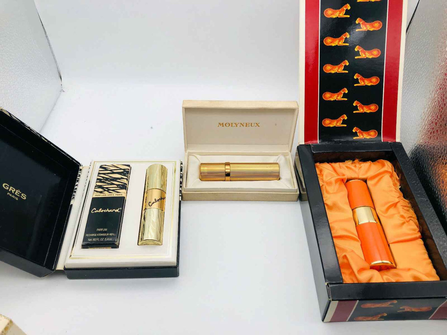 3X VUOTI EMPTY PARFUM EXTRAIT REFILLABLE ADAM GRES MOLYNEAUX VINTAGE profumo