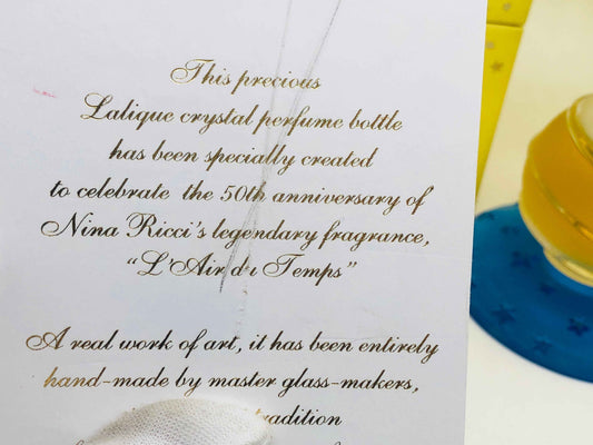 1998 Profumo Vintage Nina Ricci L'Air Du Temps 35ml Extrait Cristal Lalique 50 Th Anniversary Numbered (4075)