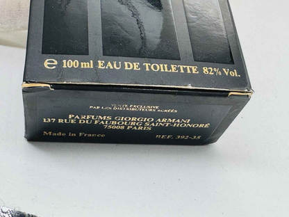 Scatola di profumo vintage Armani donna da 100 ml con logo Giorgio Armani e indirizzo a Parigi