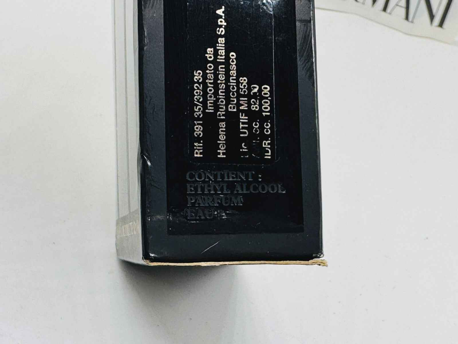 Scatola di profumo Vintage Armani Donna con etichetta dettagliata e contenuto alcolico