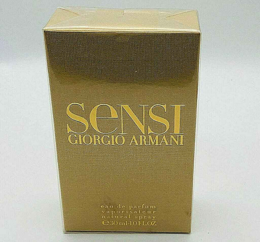Scatola di profumo Armani Sensi con design elegante in oro da 30 ml
