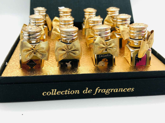 Set di boccette BORSARI ESTRATTI PARFUM Vintage in un elegante astuccio, con eleganti fiocchi dorati