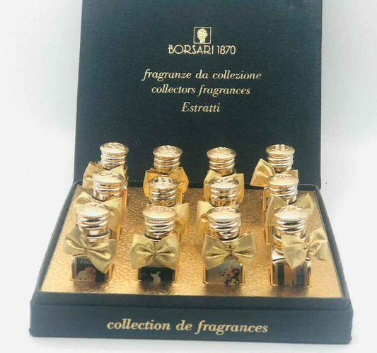 Set di 10 mini flaconi di BORSARI ESTRATTI PARFUM Vintage in elegante confezione con fiocchi dorati
