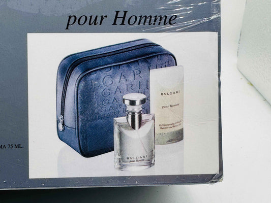 Set regalo Bulgari Pour Homme Vintage con profumo e pochette in pelle blu