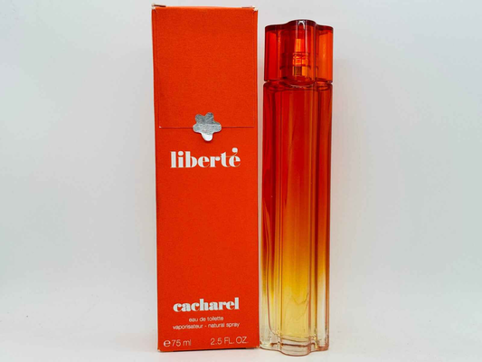 Profumo Cacharel Liberte Vintage in flacone arancione con confezione coordinata da 75 ml