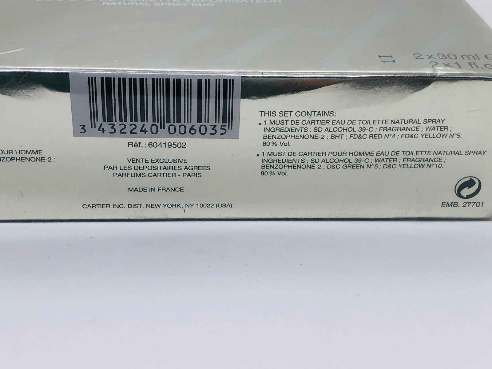 Set di profumi Cartier Must in confezione da due flaconi da 30 ml, fragrante e raffinato per uomo