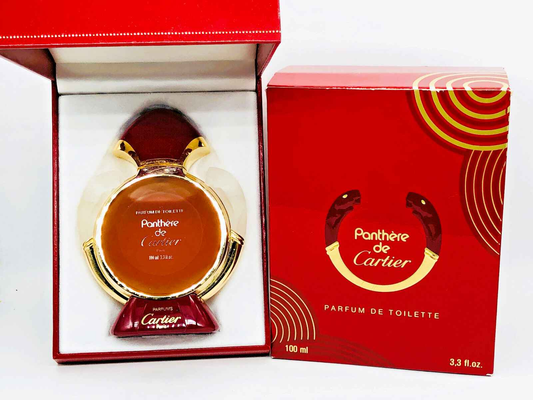 Profumo Panthere Cartier Vintage in una elegante confezione rossa con flacone distintivo di 100 ml