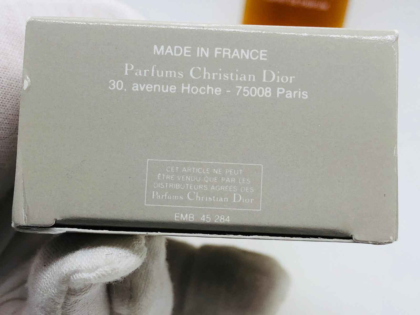 Scatola del Profumo Miss Dior Vintage con dettagli dell'azienda e informazioni di produzione