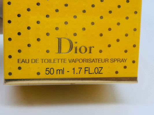Confezione di profumo Dolce Vita Dior Eau de Toilette spray 50 ml con design giallo e pois