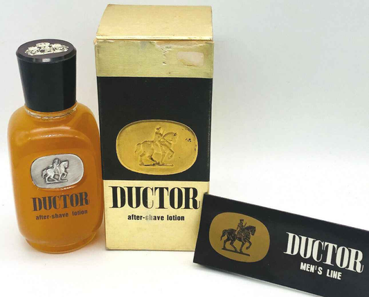 Ductor Pour Homme after-shave lotion in a stylish bottle with a gold box for men's grooming