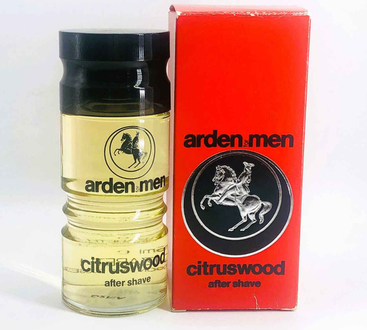 Dopo barba Elizabeth Arden Citruswood in bottiglia trasparente con confezione rossa elegante