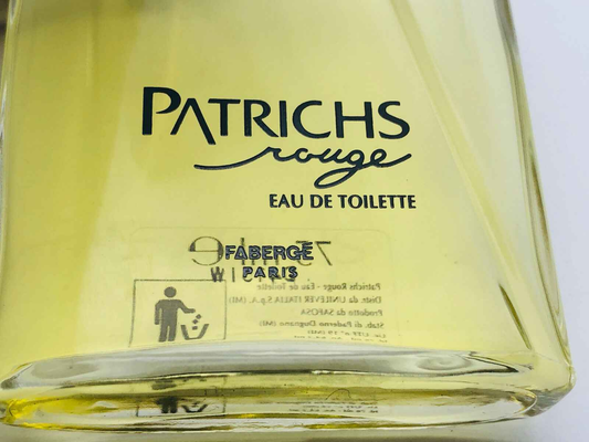 Profumo Patrichs Rouge di Fabergé in flacone elegante con etichetta e logo