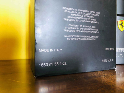 Scatola di Profumo Ferrari Black Vintage con ingredienti in italiano e riferimento prodotto
