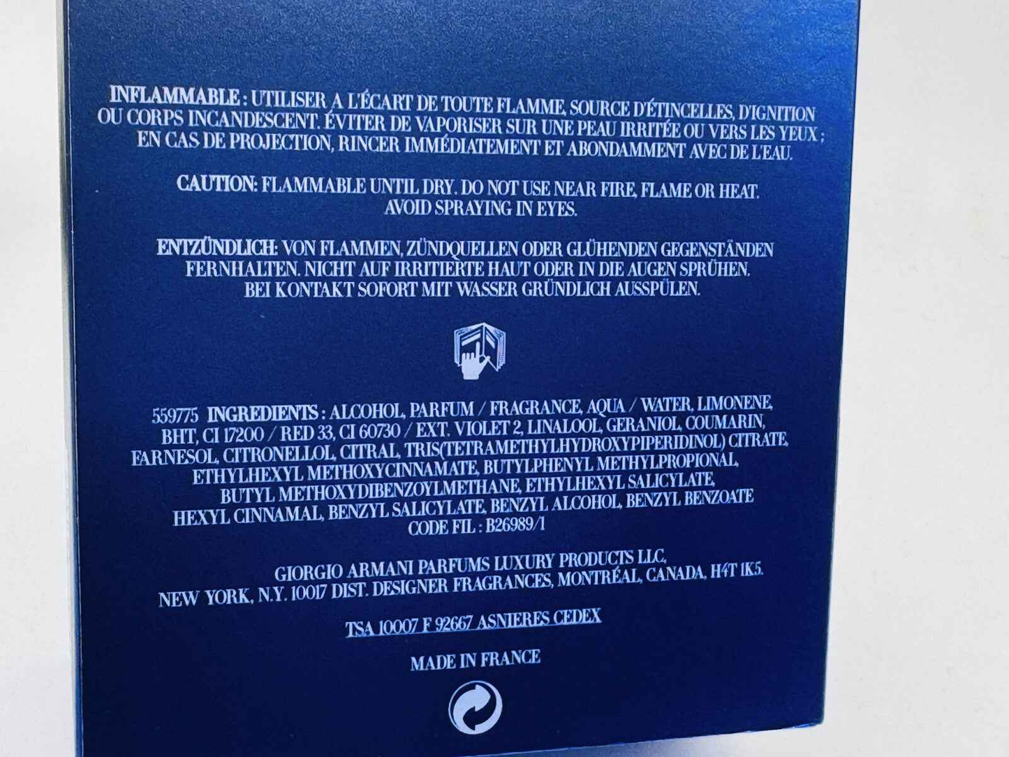 Info sul profumo Armani Code Elixir con ingredienti e avvertenze sulla sicurezza del prodotto