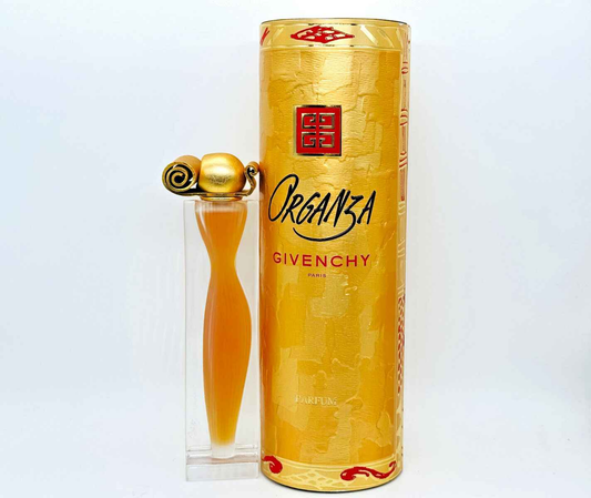 Profumo Givenchy Organza Vintage in flacone elegante con scatola dorata, ideale per amanti delle fragranze
