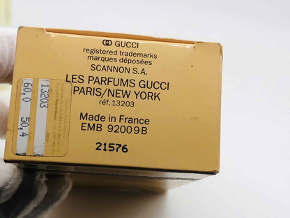 Scatola del profumo Gucci Vintage con etichetta originale e dettagli di produzione
