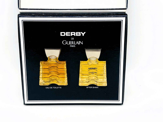 Set Derby Guerlain Vintage con eau de toilette e dopobarba in eleganti flaconi gialli
