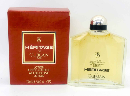 Flacone di lozione dopo rasatura Heritage Guerlain Vintage con confezione rossa da 75 ml