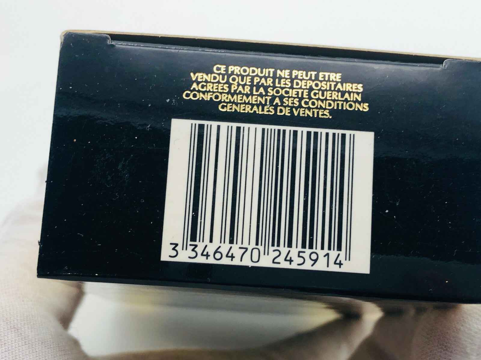 Scatola di profumo Guerlain Mitsouko Vintage con codice a barre e istruzioni di vendita