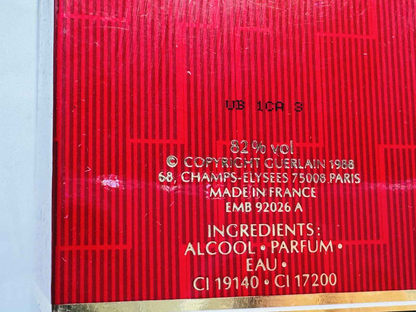 Dettagli del retro della bottiglia di Profumo Guerlain Samsara Vintage con ingredienti e informazioni sul prodotto