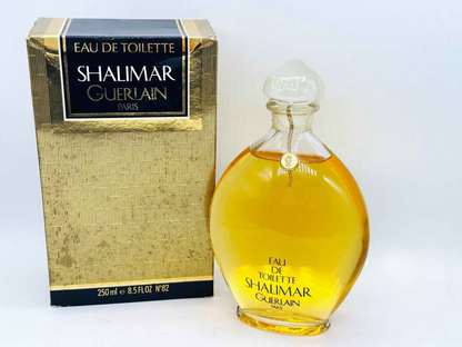 Bottiglia di profumo Guerlain Shalimar Vintage con confezione elegante e profumo dorato da 250 ml