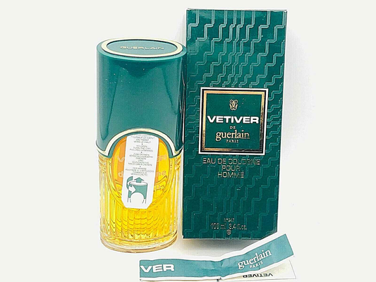 Profumo Vetiver Guerlain Vintage in confezione, aroma floreale e terroso per uso maschile