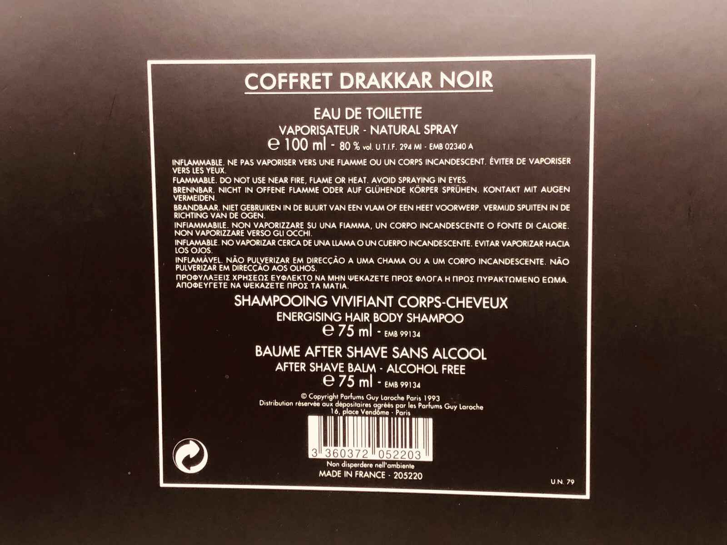 Coffret Drakkar Noir Vintage con eau de toilette, shampoo energizzante e balsamo dopo barba senza alcool
