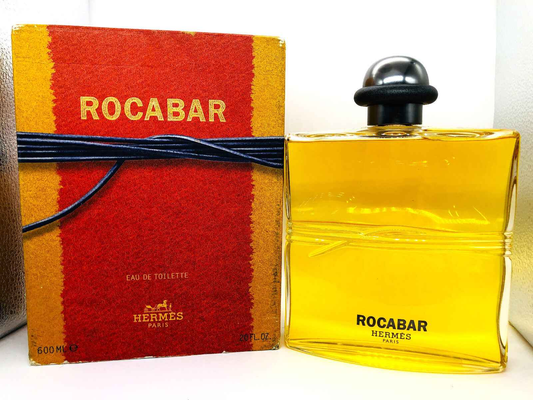 Profumo Hermes Rocabar Vintage in bottiglia gialla con scatola rossa per un'esperienza di lusso