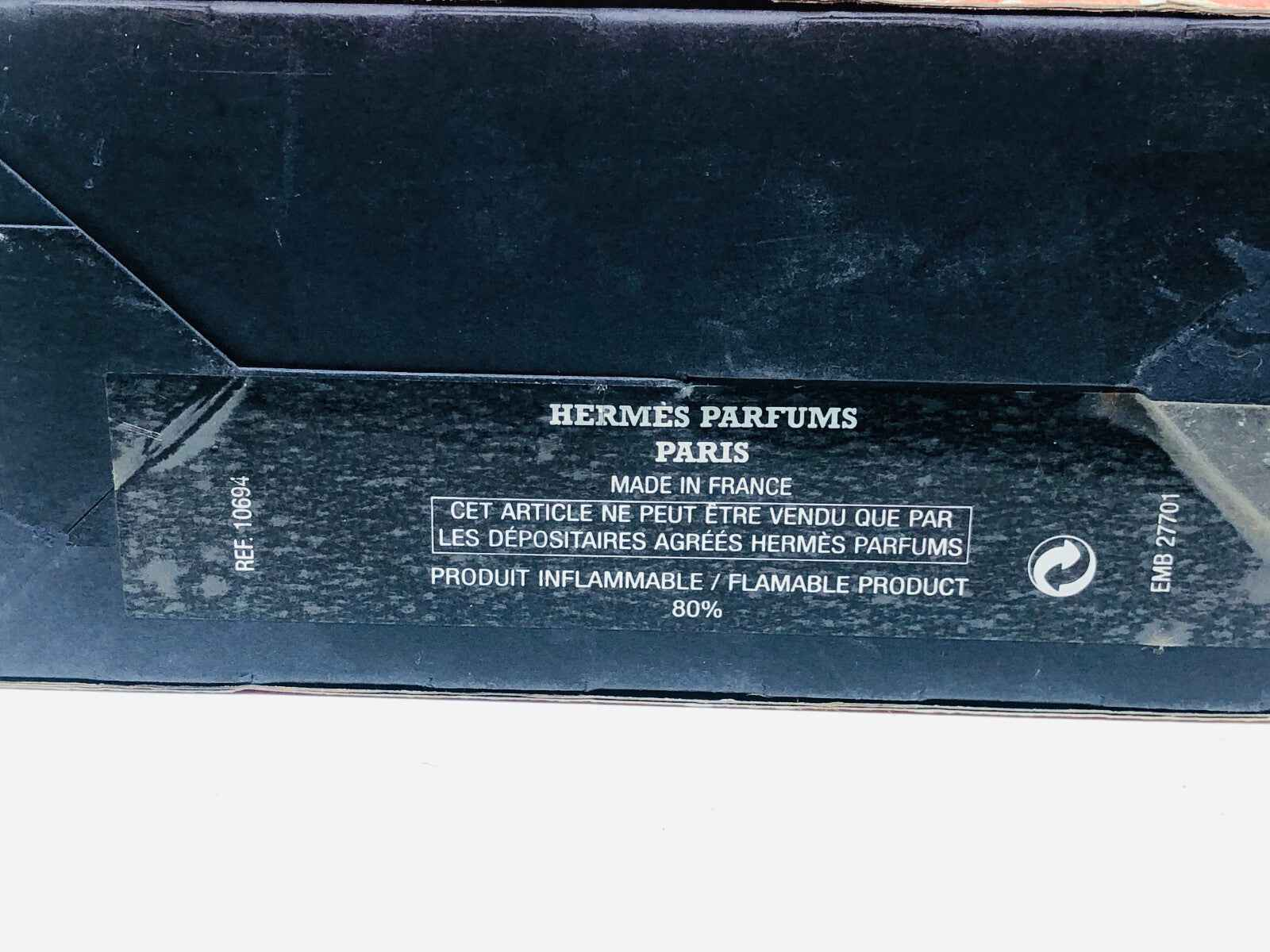 Scatola del profumo Hermes Rocabar Vintage con etichetta informativa e dettagli di produzione