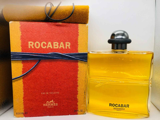Profumo Hermes Rocabar Vintage con flacone giallo e confezione rossa, elegante e sofisticato