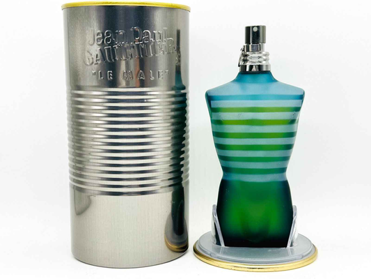 Vintage Jean Paul Gaultier Le Male profumo in flacone a forma di torso con astuccio metallico distintivo