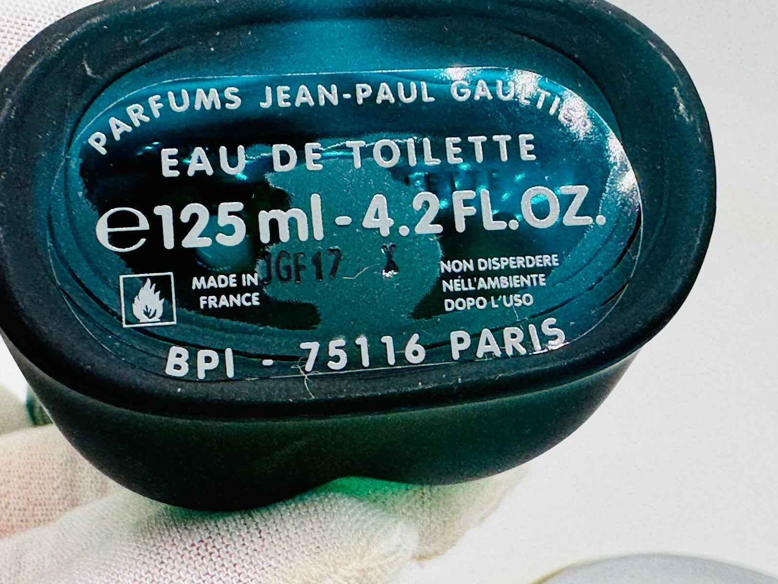 Retro flacone di profumo Vintage Jean Paul Gaultier Le Male da 125 ml con etichetta dettagliata