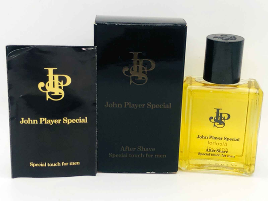 Profumo dopobarba John Player Special Vintage in flacone giallo con confezione nera elegante
