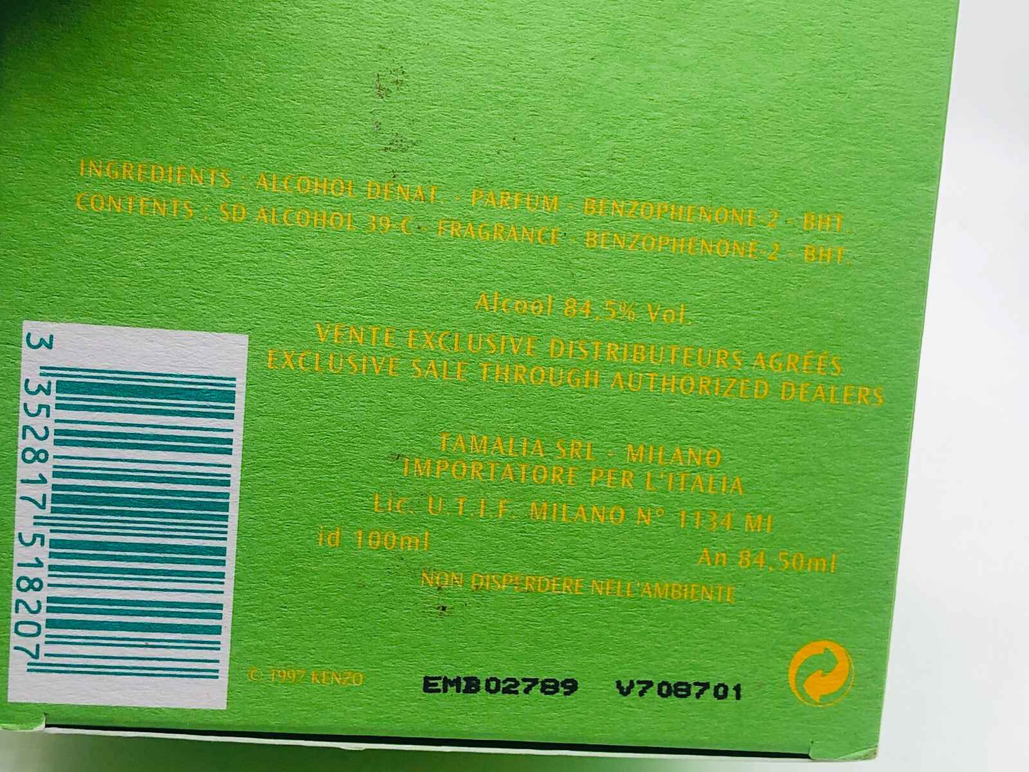 Scatola verde di Profumo Ca Sent Beau Kenzo con ingredienti e dettagli sul prodotto