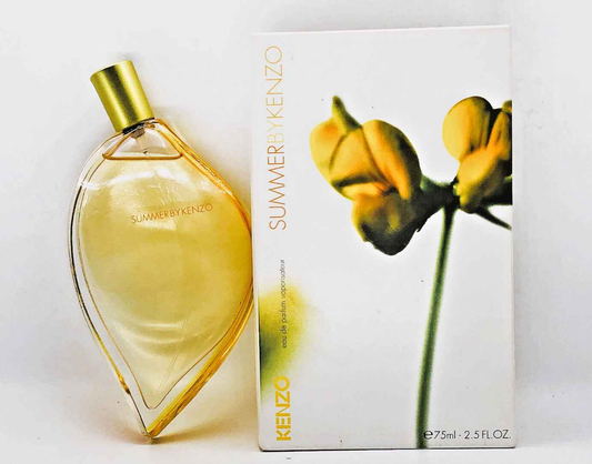 Profumo Vintage Summer By Kenzo in flacone giallo con confezione floreale per l'estate