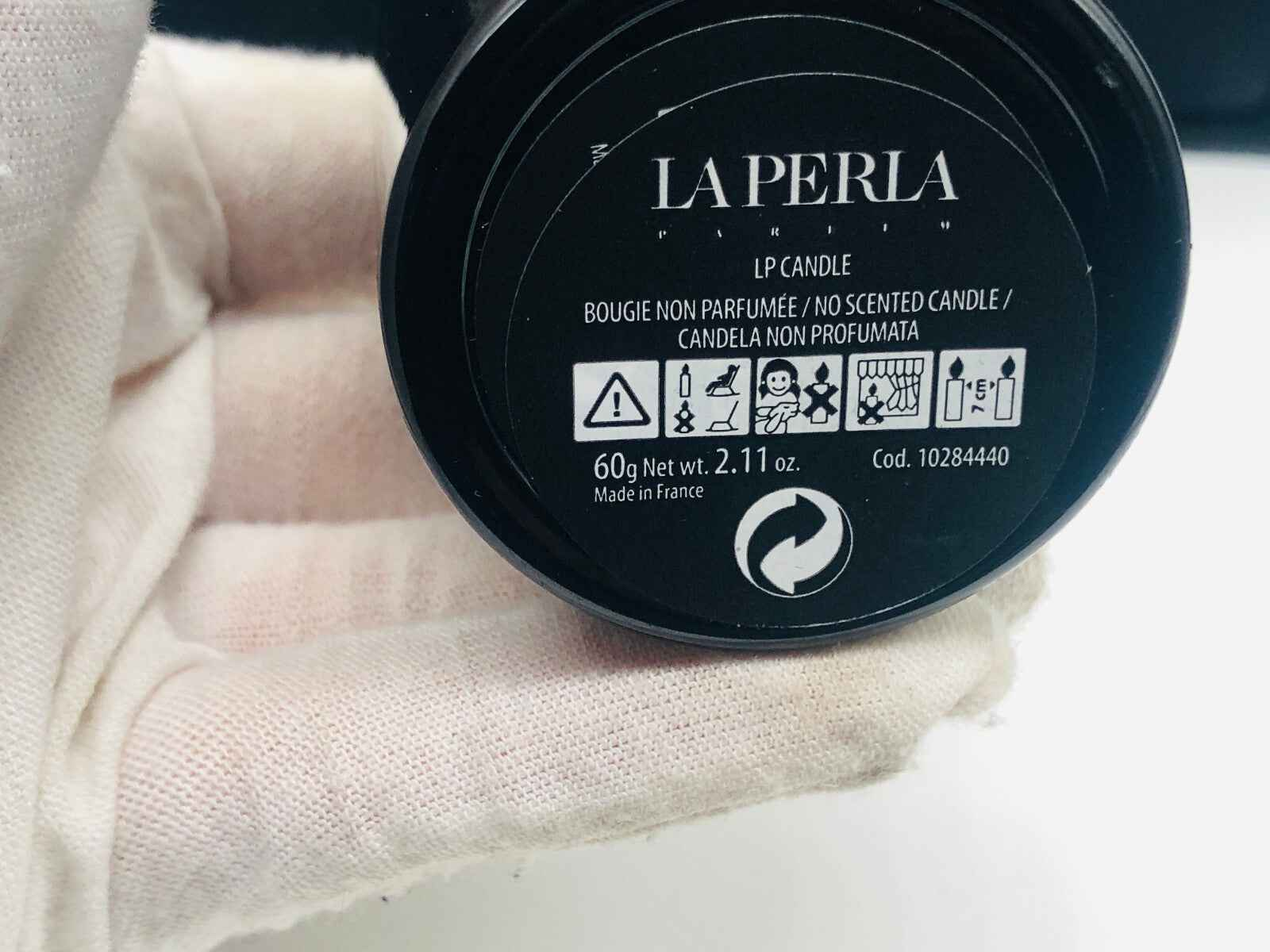 Candela La Perla LP non profumata con etichetta e informazioni sul prodotto in francese