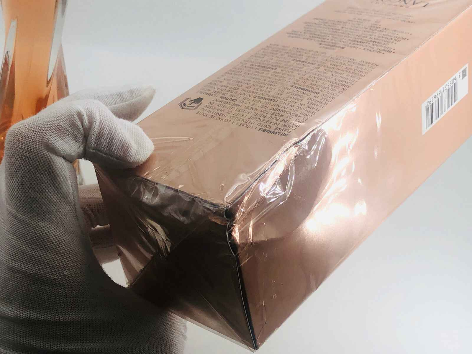 Scatola del profumo Lancome Hypnose Senses con imballaggio danneggiato e dettagli in evidenza